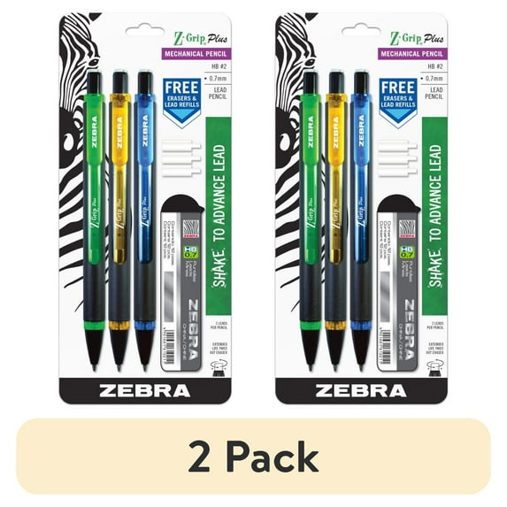 (2 pack) Zebra Pen Z-Grip Plus Mechanical Pencil, 0.7mm, Green/Yellow/Blue, 1 Count (Pack of 3)