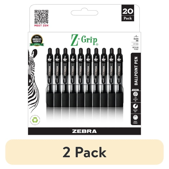 (2 pack) Z-Grip Retractable Ballpoint 1.0mm Black Ink 20pk