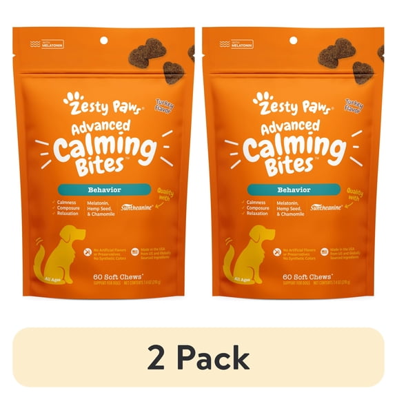 (2 pack) Zesty Paws Advanced Calming Bites Turkey Flavor Dog Supplement, 60 Count
