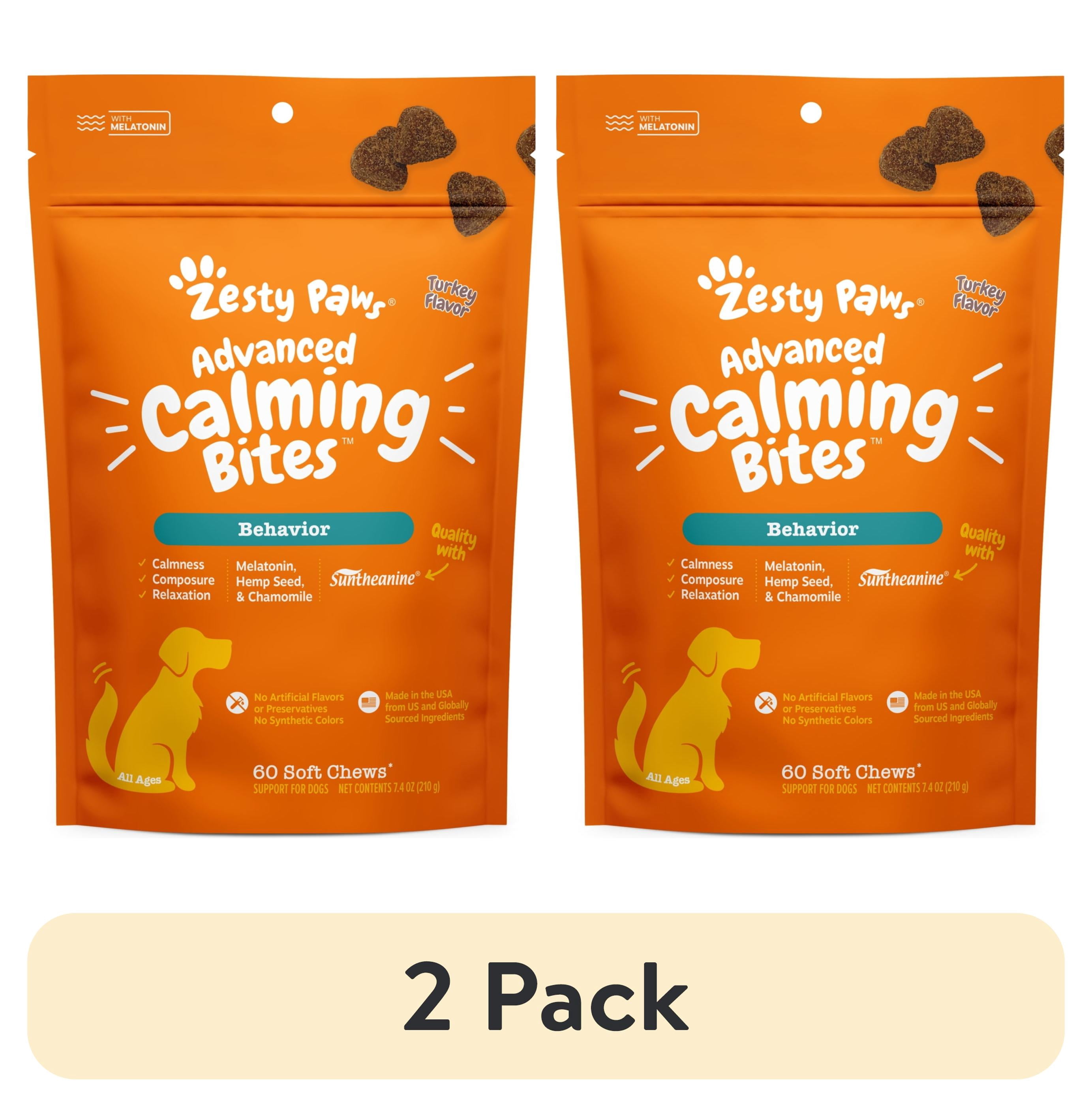 (2 pack) Zesty Paws Advanced Calming Bites for Dogs, Calming Behavior, Turkey Flavor, 60 Count Soft Chews