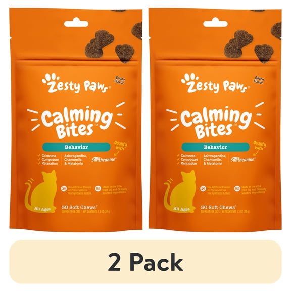 (2 pack) Zesty Paws Calming Bites Bacon 30ct - Cat (Pouch)