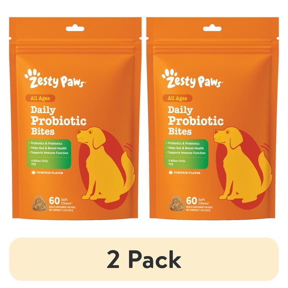 (2 pack) Zesty Paws Probiotic Bites Pumpkin Flavor Dog Supplement, 60 Count