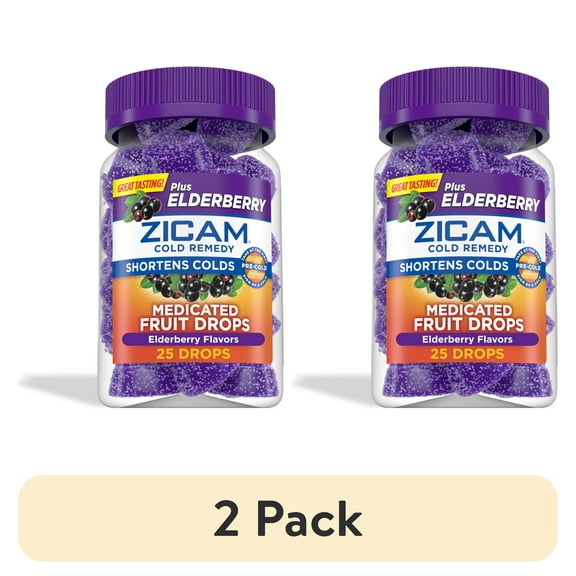 (2 pack) Zicam Cold Remedy Zinc Medicated Fruit Drops, Elderberry Homeopathic Cold Shortening Medicine, 25 Ct