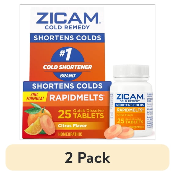 (2 pack) Zicam Cold Remedy Zinc RapidMelts, Citrus Flavor, Homeopathic Cold Shortening Medicine, 25 Count