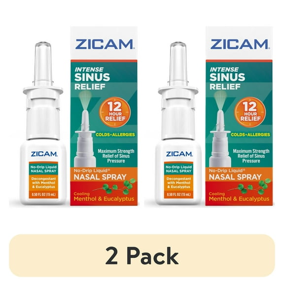 (2 pack) Zicam Intense Sinus Relief No-Drip Relief Nasal Spray with Cooling Menthol & Eucalyptus 0.5 oz