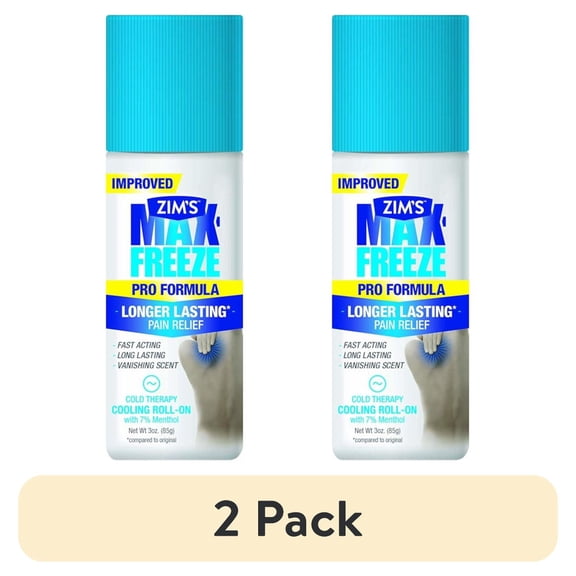 (2 pack) Zim's Max-Freeze Pain Relief Grease-less Roll-On Gel 3 Oz. Each