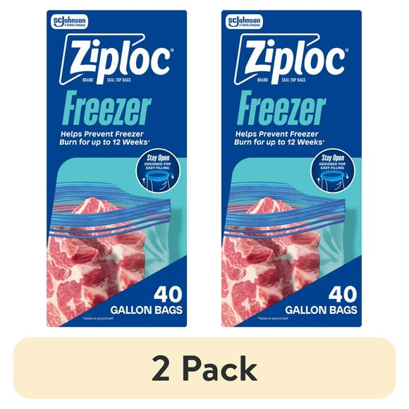 (2 pack) Ziploc Brand Freezer Bags, School Supplies, with Grip 'n Seal Technology, Gallon, 40 Count