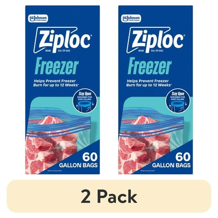 (2 pack) Ziploc Brand Freezer Bags, School Supplies, with Grip 'n Seal Technology, Gallon, 60 Count