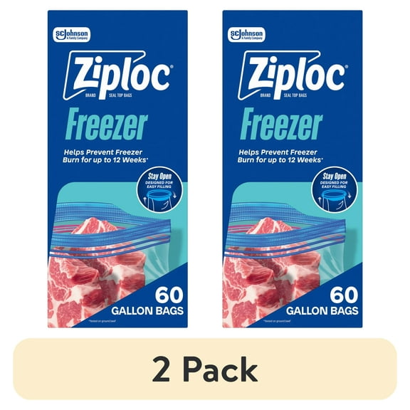 (2 pack) Ziploc Brand Freezer Bags, School Supplies, with Grip 'n Seal Technology, Gallon, 60 Count