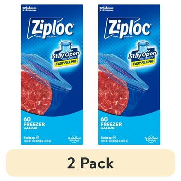 (2 pack) Ziploc Brand Freezer Bags, School Supplies, with Grip 'n Seal Technology, Gallon, 60 Count