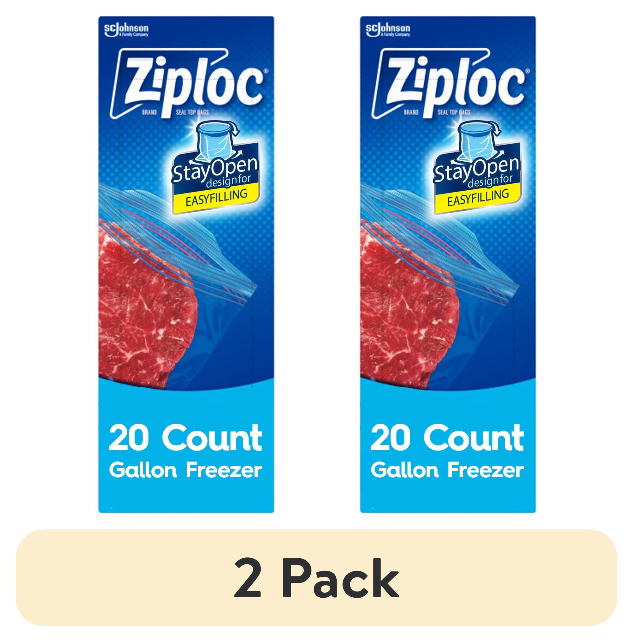 (2 pack) Ziploc Brand Freezer Food Storage Bags, School Supplies, Grip 'n Seal Technology, Zipper, Gallon, 20 Count