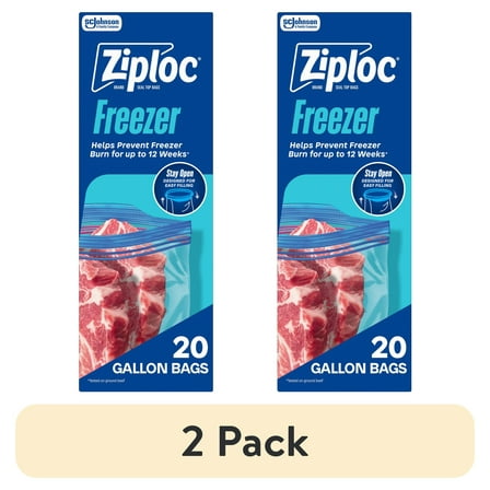 (2 pack) Ziploc Brand Freezer Bags, School Supplies, with Grip 'n Seal Technology, Gallon, 20 Count