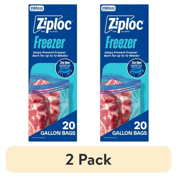 (2 pack) Ziploc Brand Freezer Bags, School Supplies, with Grip 'n Seal Technology, Gallon, 20 Count