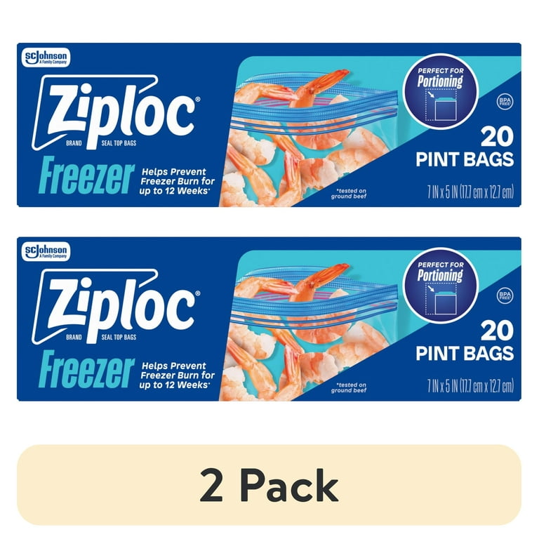 2 pack) Ziploc Brand Pint Freezer Bags, School Supplies, with Grip