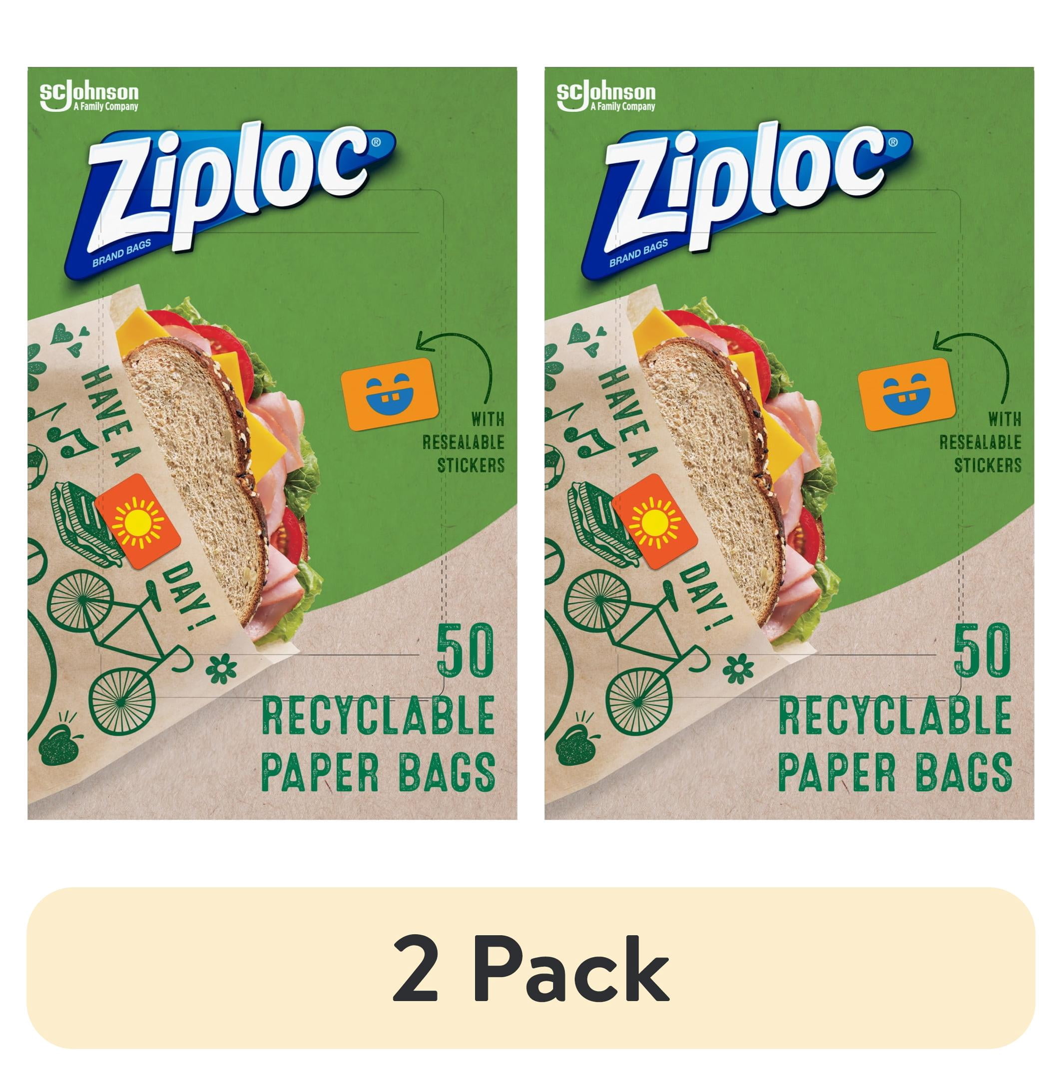 (2 pack) Ziploc Brand Recyclable + Sealable Paper Sandwich Bags, 50 Count