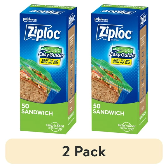 (2 pack) Ziploc® Brand Sandwich Bags with EasyGuide™ Texture, Grip 'n Seal Technology™, 50 Count