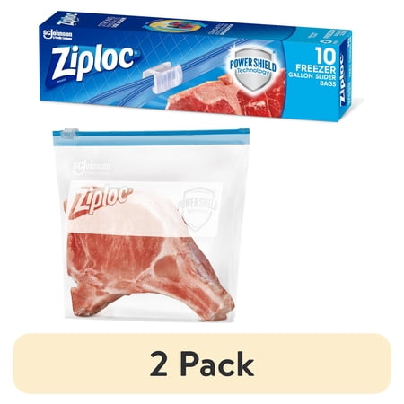 (2 pack) Ziploc Freezer Bags, Reusable Gallon Size Slider Bags, BPA-free Plastic, Power Shield Technology - 10 Count