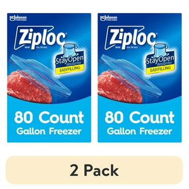 (2 pack) Ziploc Freezer Gallon Bag, School Supplies, Stay Open Design, Grip 'n Seal Technology, Reusable, 80 Count