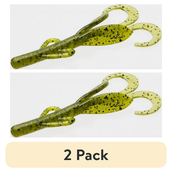 (2 pack) Zoom Baby Brush Hog Freshwater Fishing Soft Bait for Bass, Watermelon Gold 4", 12-pack, Soft Baits