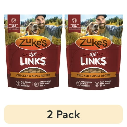(2 pack) Zuke's Lil' Links Soft Dog Training Treats, Natural Chicken & Apple Recipe, Tender Chews, 6 oz Pouch