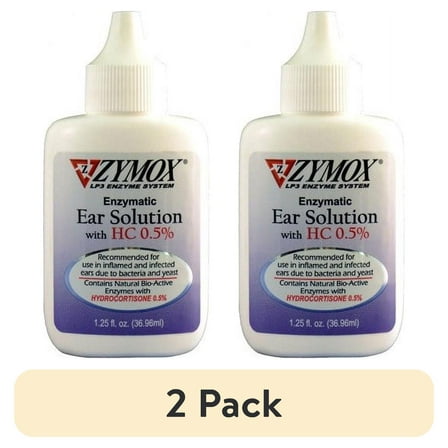 (2 pack) Zymox Ear Solution With 0.5-Percent Hydrocortisone, 1.25 Ounce