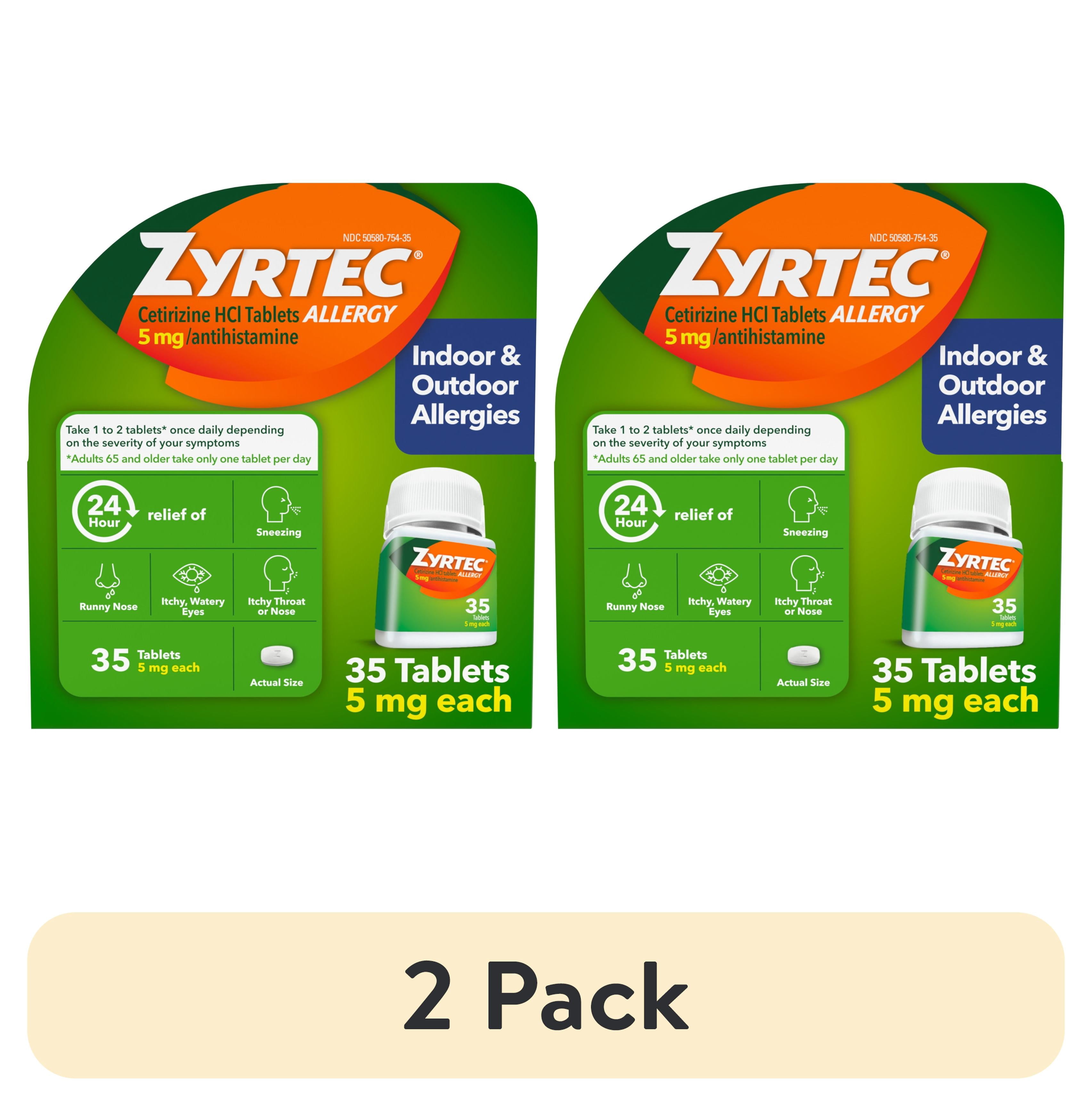 (2 pack) Zyrtec 24 Hour Low Dose Allergy Relief Tablets with 5 mg Cetirizine HCl, 35 Count