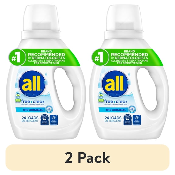 (2 pack) all Free Clear Liquid Laundry Detergent, 30 oz, 24 Loads
