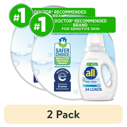 (2 pack) all Liquid Laundry Detergent, Free Clear, 30 Fluid Ounces, 24 Loads