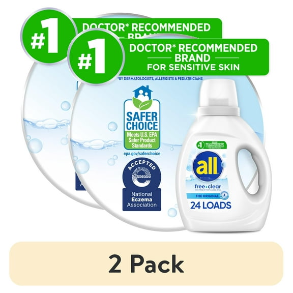 (2 pack) all free clear Liquid Laundry Detergent, 36 oz, 24 Loads