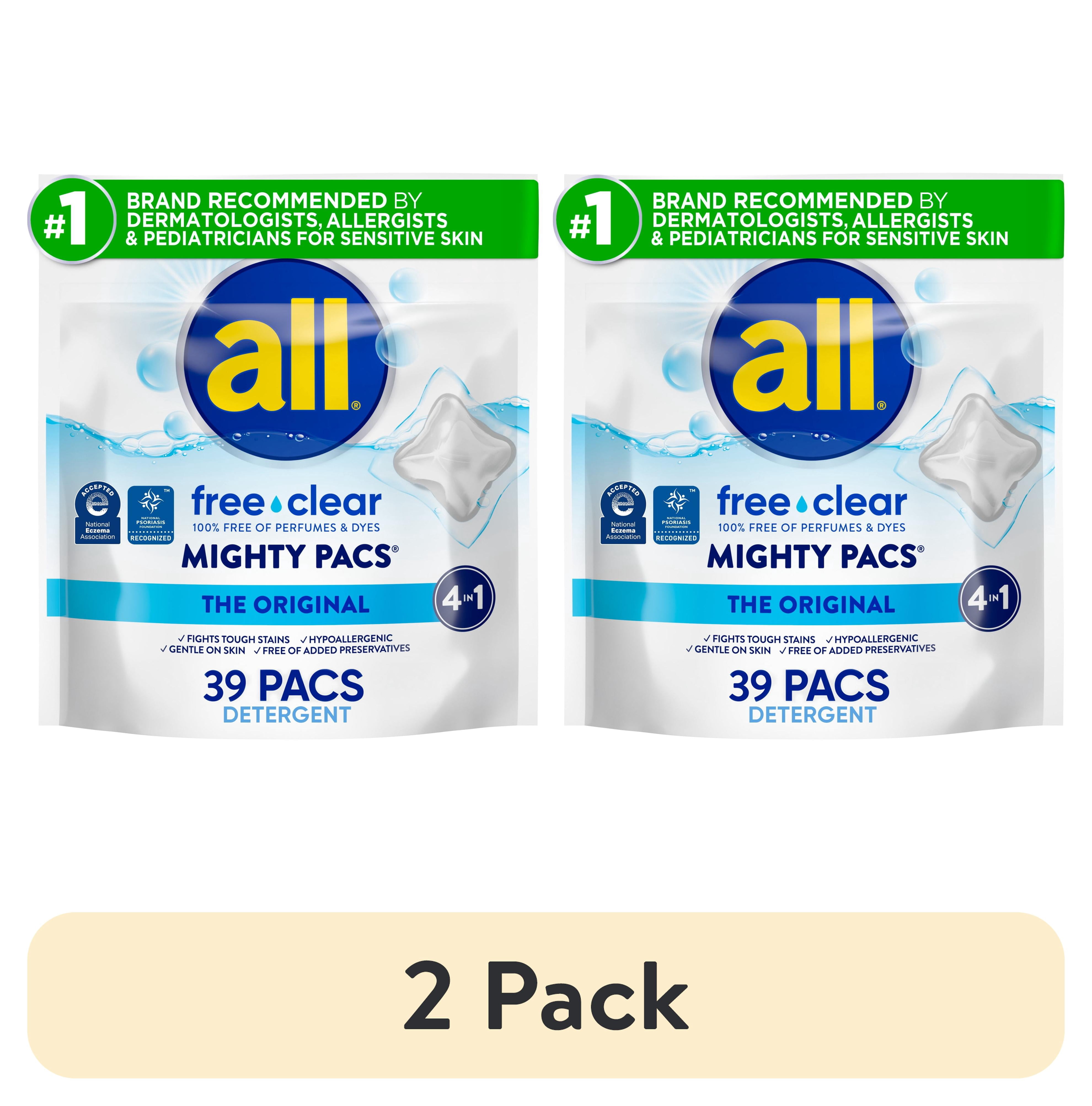 (2 pack) all free clear MIGHTY PACS The Original Laundry Detergent Pacs for Sensitive Skin, 39 Count
