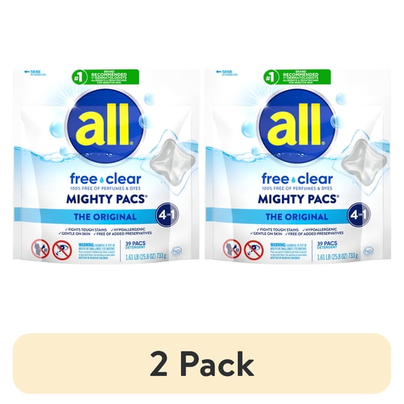 (2 pack) all free clear MIGHTY PACS The Original Laundry Detergent Pacs for Sensitive Skin, 39 Count