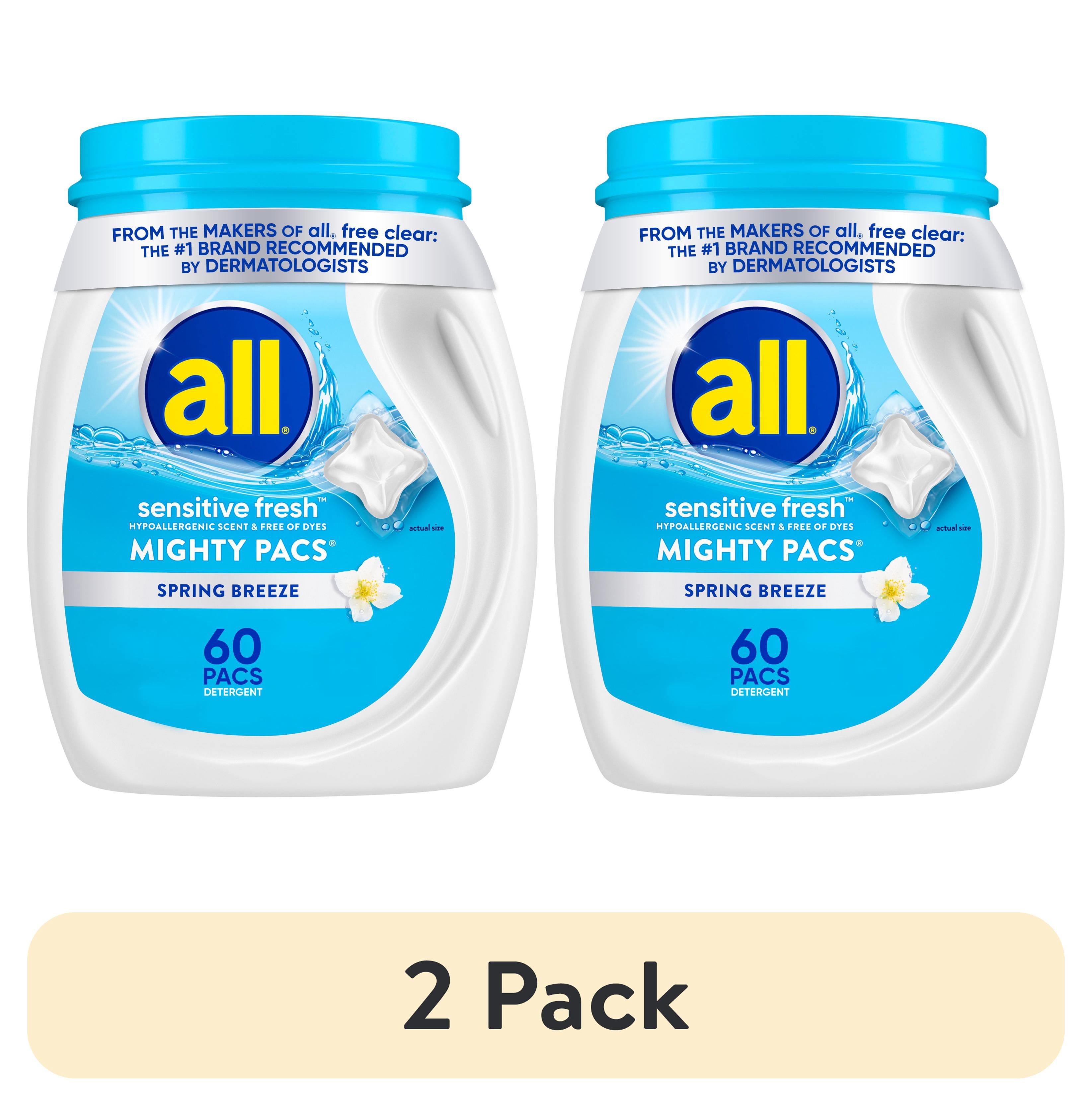 (2 pack) all Sensitive Fresh Mighty Pacs Laundry Detergent Pacs, Hypoallergenic Spring Breeze Scent, Gentle for Sensitive Skin, 60 Count, HE Compatible