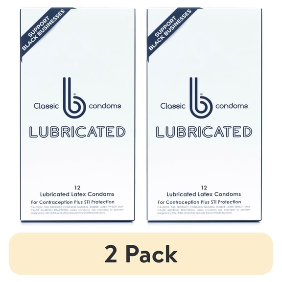 (2 pack) b condoms Classic Thin Lubricated Latex Condoms for Men, 12 Count - Regular Fit, Odorless and Vegan
