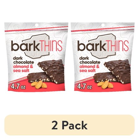 (2 pack) barkTHINS Dark Chocolate, Almond and Sea Salt Snacking Chocolate, Bag 4.7 oz