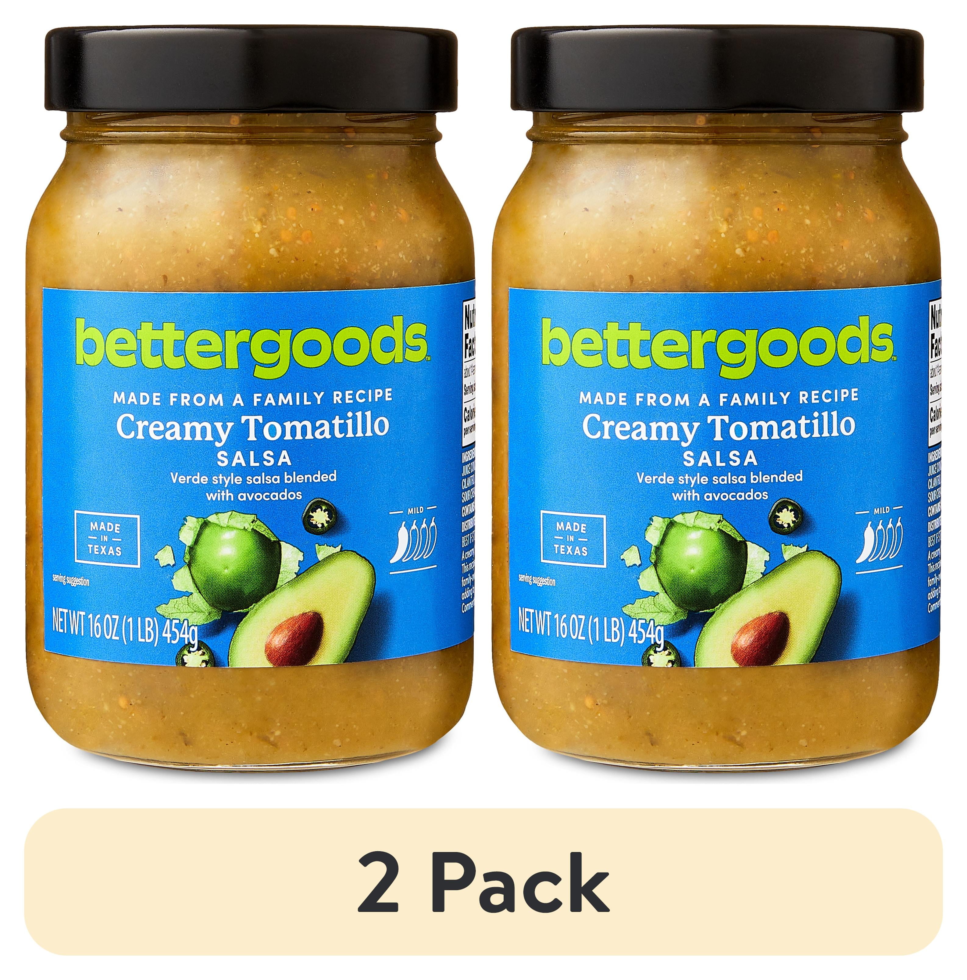 (2 pack) bettergoods Creamy Tomatillo Salsa, Mild, Shelf Stable, 16 oz, Glass Jar