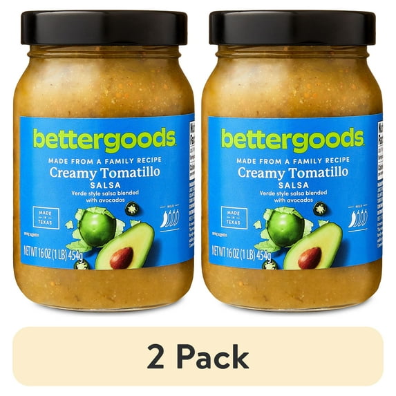 (2 pack) bettergoods Creamy Tomatillo Salsa, Mild, Shelf Stable, 16 oz, Glass Jar