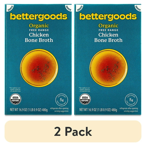 (2 pack) bettergoods Organic Free Range Chicken Bone Broth, 16.9 oz Carton