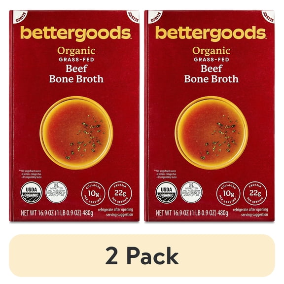 (2 pack) bettergoods Organic Grass Fed Beef Bone Broth, 16.9 oz Carton