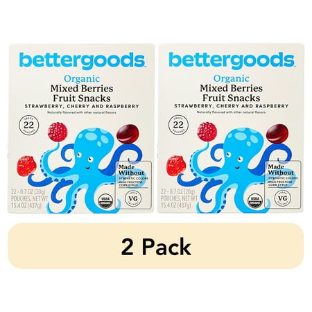 (2 pack) bettergoods Organic Mixed Berry Fruit Snacks, 0.7 oz, 22 Count