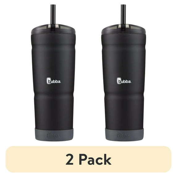 (2 pack) bubba Envy S Stainless Steel Tumbler with Straw and Bumper Rubberized in Black, 24 fl oz.