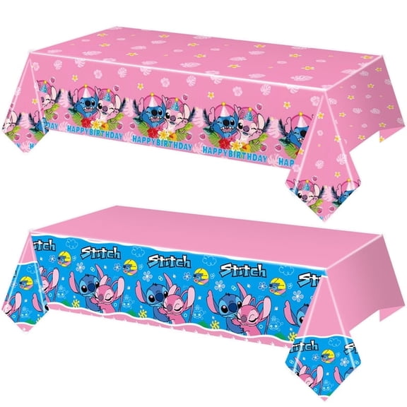 2-pack cartoon/anime tablecloths,Pink alien dog disposable tablecloths for birthday parties, suitable for baby-themed parties with rectangular tables, 70 inches x 42 inches.