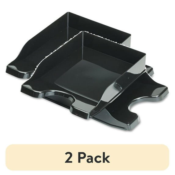 (2 pack) deflecto Docutray Multi-Directional Stacking Tray Set, Two Tier, Polystyrene, Black