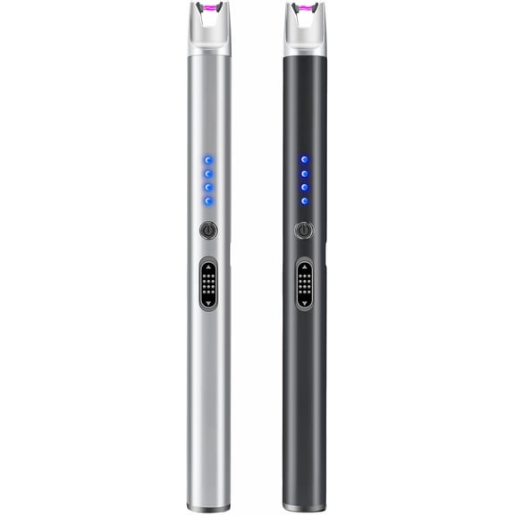 2-pack electric candle lighters, rechargeable lighters, windproof plasma arc lighters, flameless long lighters with safety switch, suitable for candles, barbecues, camping, birthday fireworks