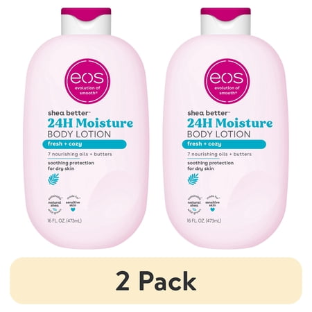 (2 pack) eos Fresh & Cozy Body Lotion, 24 Hour Moisturizing Daily Body Moisturizer for Dry Skin with Shea Butter & Vitamin E, 16 oz