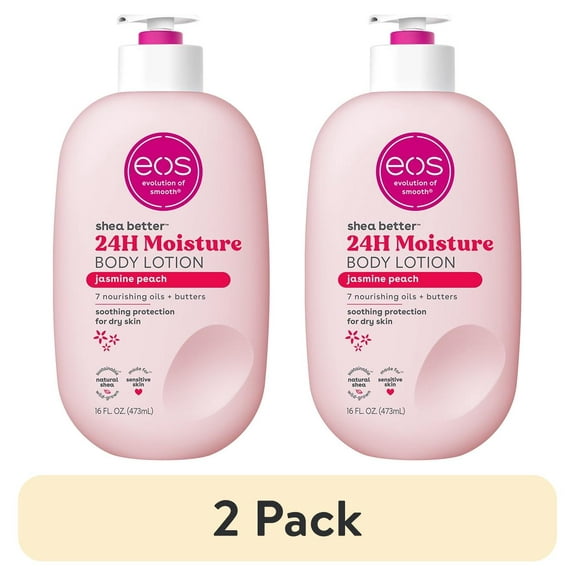 (2 pack) eos Shea Better Body Lotion- Jasmine Peach, Soothes Dry Skin, 16 fl oz