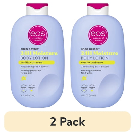 (2 pack) eos Shea Better 24H Moisture Body Lotion, Vanilla Cashmere, for Dry Skin, 16 fl oz