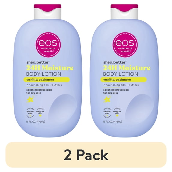 (2 pack) eos Shea Better 24H Moisture Body Lotion, Vanilla Cashmere, for Dry Skin, 16 fl oz