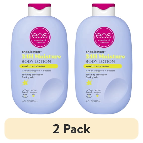 (2 pack) eos Vanilla Cashmere Shea Better Body Lotion, 24 Hour Moisturizing Daily Body Moisturizer for Dry Skin with Shea Butter, 16 fl oz