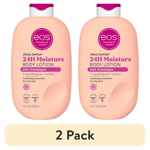 (2 pack) eos Shea Better Body Lotion for Dry Skin, Pink Champagne, 16 fl oz