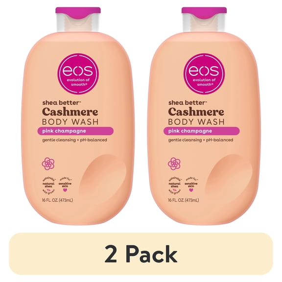 (2 pack) eos Shea Better Cashmere Body Wash, Pink Champagne, Creamy Gel Formula, 16 fl oz.